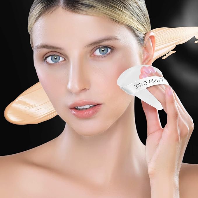 CUPID CARE 6 Pcs Triangle Powder Puff with 2 Travel Cases, Setting Powder Puffs for Face Powder and Foundation, Velour Makeup Puff for Loose Powder Body Powder, Skin-Friendly, Beauty Makeup Tools