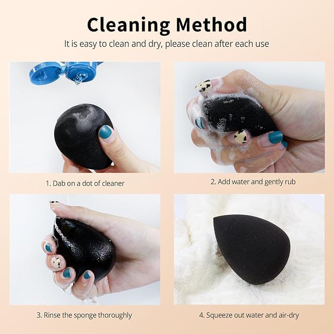 BEAKEY Makeup Sponge Set, 5 Pcs Latex-Free Foundation Beauty Sponges, Black