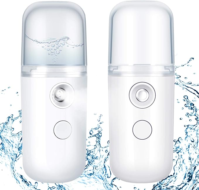 Honoson 2 Pack Nano Facial Mister Spray Bottle Handheld Humidifier Portable Face Mister for Eyelash Extensions USB Rechargeable 1 oz Mini Skin Care Machine for Daily Makeup(White)