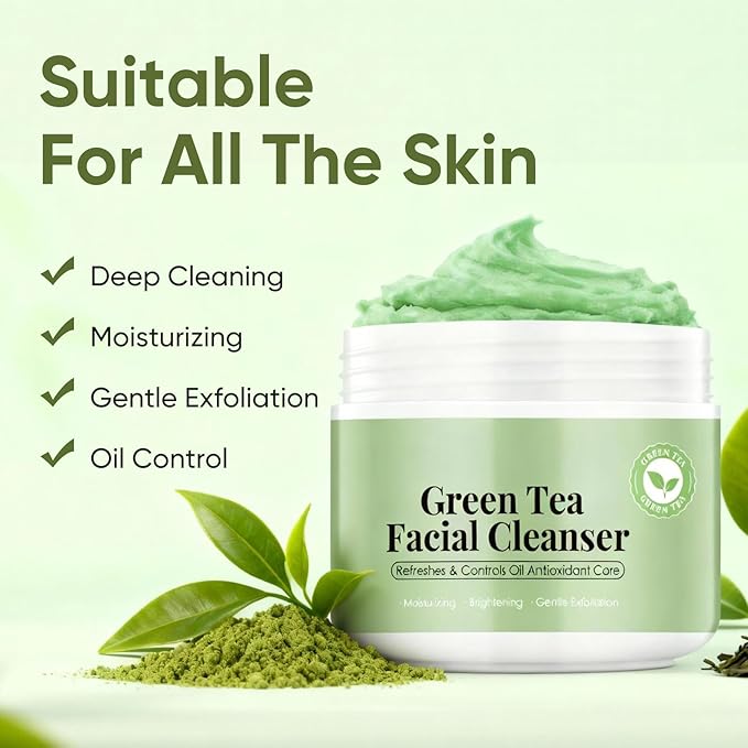 OUPEICHARM Green Tea Mochi Face Cleanser Wash Cream,Moisturizing,Deep-Cleansing,Oil Control,Makeup Cleansing Balm for Women for All Skin Types（5.29oz）