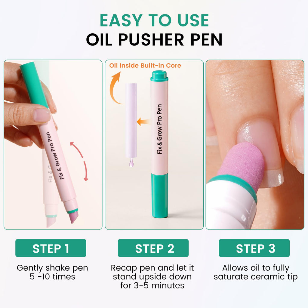 Cuticle Pusher Oil Pen for Nails, 3 in 1 Ceramic Cuticle Remover with Oil