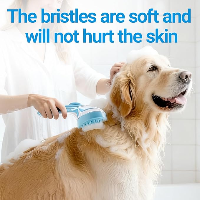 Pet Bath Brush, 2Pcs Dog Bath Brush 2 in 1 Dog Shampoo Brush with Built-in Soap Dispenser for Showering Long Short Haired Dogs Cats