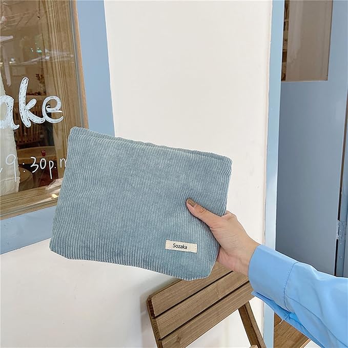 Gardsell Cosmetic Bags for Women - Corduroy Cosmetic Bag Aesthetic Women Handbags Purses Smile Dots Makeup Organizer Storage Makeup Bag Girls Case Bags (Pure Light blue)