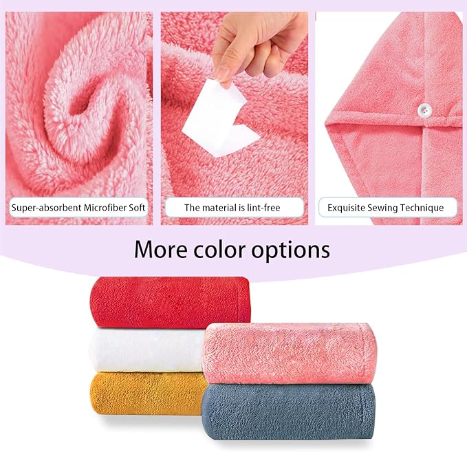 Microfiber Hair Drying Towel Wrap for Women, Hair Turbans Towel for Wet Hair,turbie Twist Hair Towels(The Color of the Picture is for Reference only) (Pink-Double Layer)