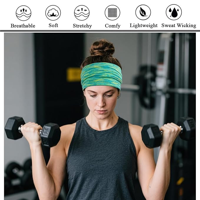 Wide Headbands For Women Stretch Headband Boho Head Bands Women's Hair Band Turban Workout Hairband Accessories Space Dyed 6 Pack