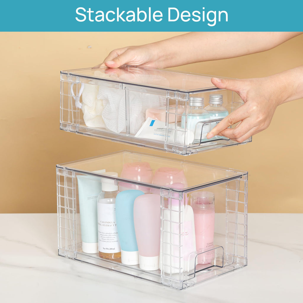 Vtopmart Clear Stackable Storage Drawers, 6 Pack Medium Organizer Set