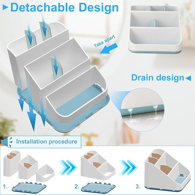 Toothbrush Holder for Bathroom,Detachable for Easy Cleaning Multi-Functional Countertop Storage Organizer,6 Slots Kids Electric Toothbrush and Toothpaste Organizer Caddy for Bathroom Vanity(Blue