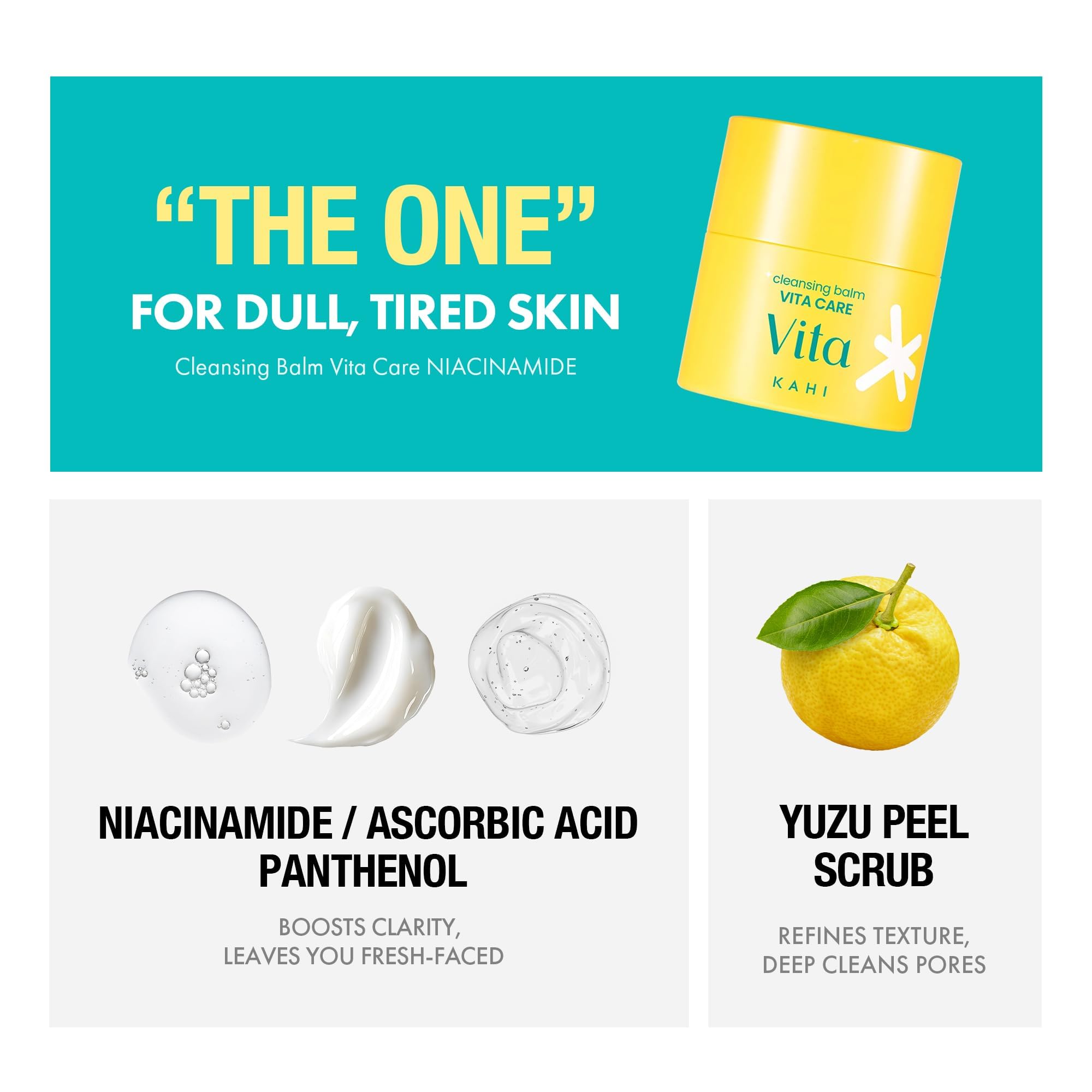 KAHI Cleansing Balm Vita Care Niacinamide - Makeup Remover Balm with Vitamin B, C & Yuzu Peel Scrub - Gentle Exfoliating Korean Skincare 1.69 oz