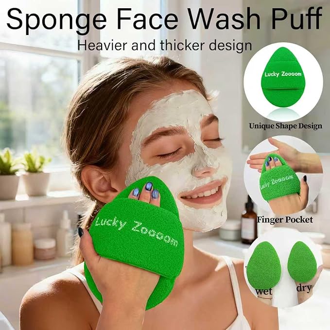2 Pcs Large Face Sponges for Cleansing Daily Exfoliating Scrubber Facial Sponges for Washing Face Wash Sponges Scrub Exfoliating Facial Pads Reusable Makeup Remover for Pore Blackhead (Green)