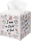 Inspirational Christian Tissue Box Cover Square, Religious Bible Verse Leather Tissue Box Holder, Religious Gifts for Women, Paper Facial Tissue Box Covers Cube for Office Bathroom Home