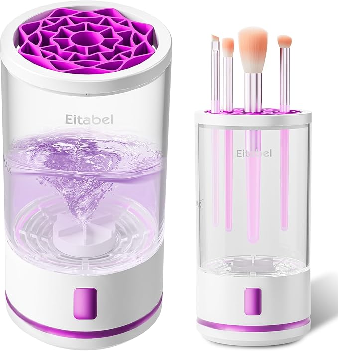 EITABEL Makeup Brush Cleaner machine, 2 in 1 Makeup Brush Cleanser & Washer, 7000 RPM High-Speed Deep Cleaning, Portable Automatic Cosmetic Brush Cleaner for Foundation Brush Sponge, White2