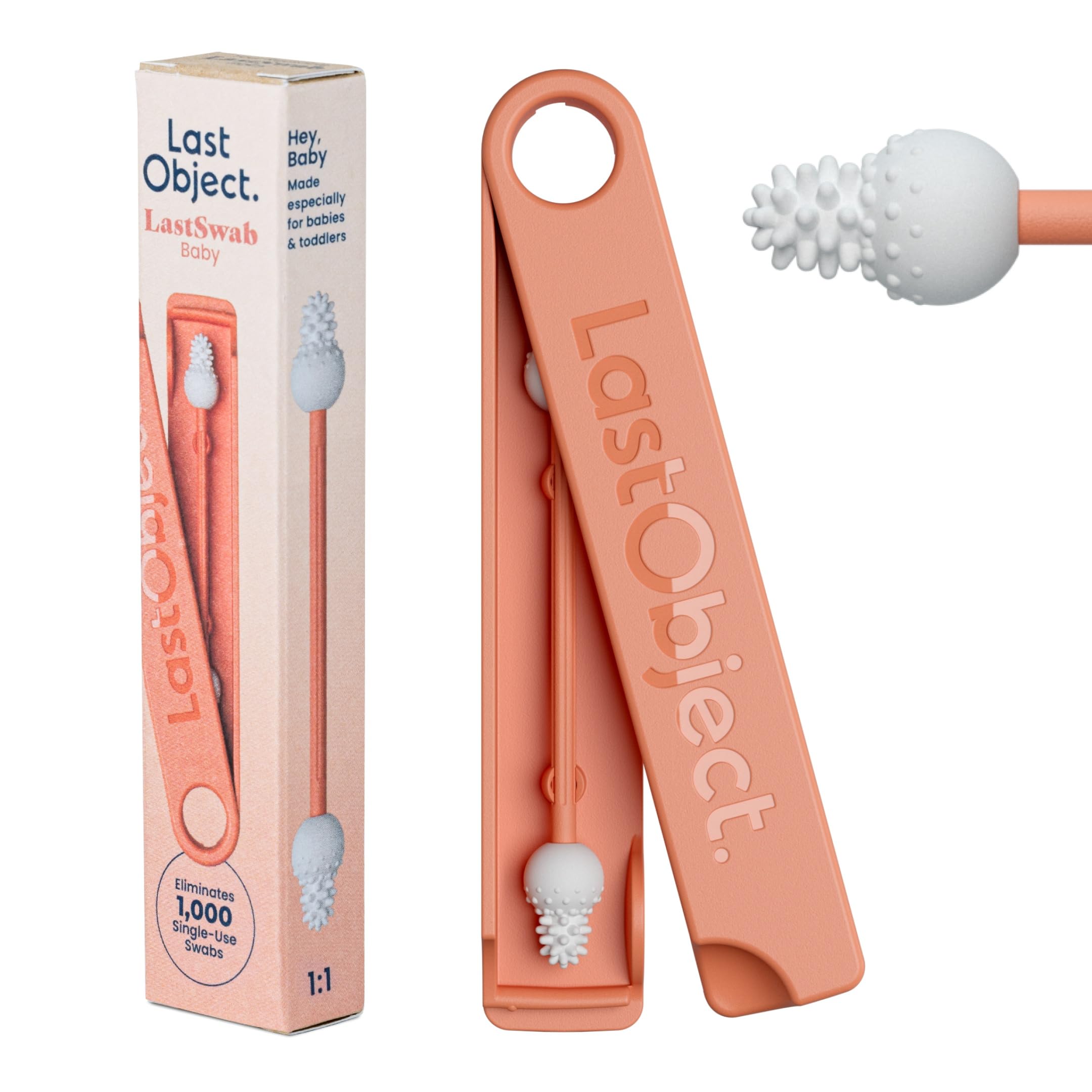 LastSwab™ Baby Reusable Q-Tips for Newborns & Infants - Gentle Silicone Safety Swabs, Ear & Nose Cleaner - Washable Cotton Swab Alternative, BPA-Free, Zero Waste - Peach