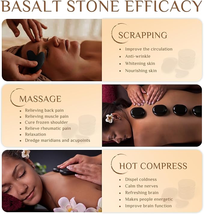 HDYAR Hot Stones for Massage Essential Basalt Massage Stones Gua Sha Facial Tools, Massage Tools for Professional or Home SPA, Relaxing, Healing, Pain Relief