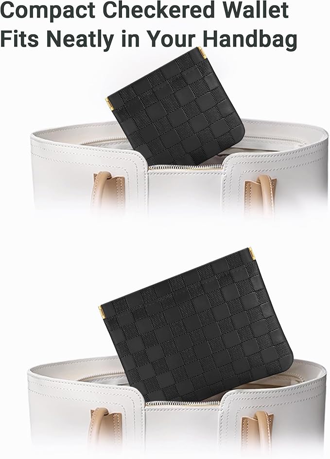 MXXUUOOM 2 Pack Small Makeup Bag for Purse Leather Cosmetic Pouch Organizer, Snap Closure Checkered Makeup Bag, Mini Lipstick Coin Pouch, Travel Makeup Organizer for Women(black)
