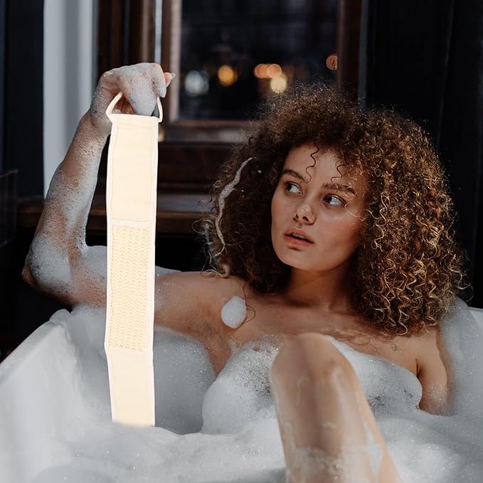 Uonlytech 2pcs Exfoliating Shower Brush Bath Back Scrubber Strap Natural Loofah Fiber Spa Skin Cleaning Body Brush for Men and Women Random Color