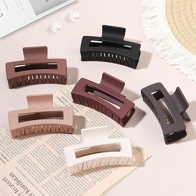 Sisiaipu 3.5 Inch Medium Hair Claw Clips 6 Pack Hair Clips for Women Square Rectangle Claw for Hair Banana Jaw Clips Hair Accessories for Girls -Brown Scarlet