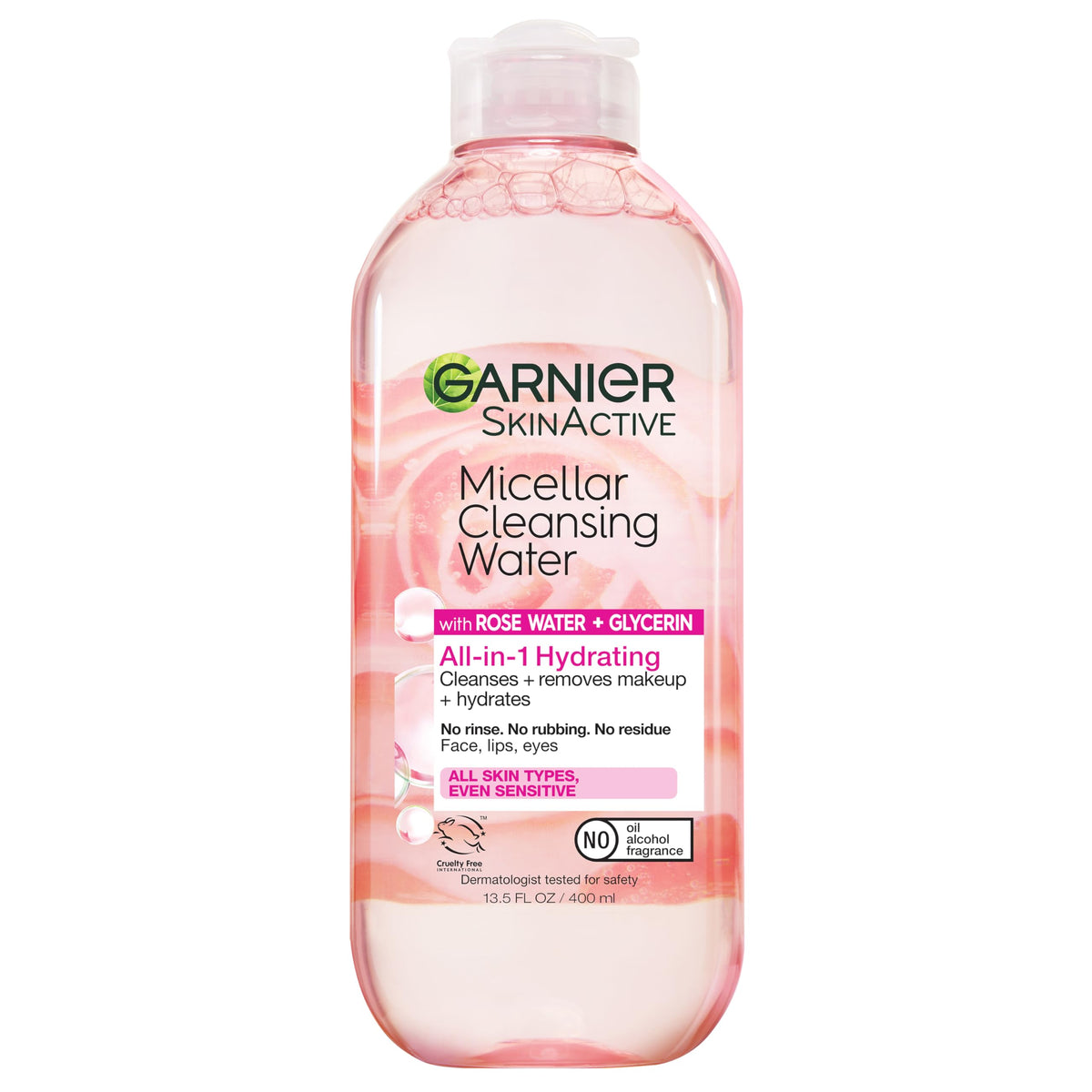 Garnier Micellar Water with Rose Water and Glycerin, Hydrating Facial Cleanser & Makeup Remover, For All Skin Types, Vegan, Cruelty Free, 23.7 Fl Oz (700mL), 1 Count
