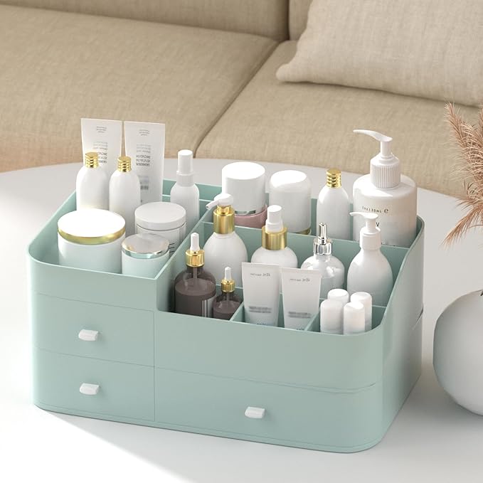 MIUOPUR Makeup Organizer with Drawers, Bathroom Counter Organizer, Plastic Cosmetic Display Case, Large Skincare Storage for Vanity Countertop, Ideal for Bedroom Dresser top and Desktop