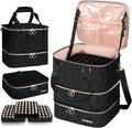 SIYNPAV Nail Polish Organizer Bag Holds 126 Bottles (15ml/0.5fl.oz)& Nail Lamp, 3 Layers Detachable Nail Kit Storage Case PU Leather, Large Travel Nail Supplies Shoulder Bag for Manicure Tools (Black)