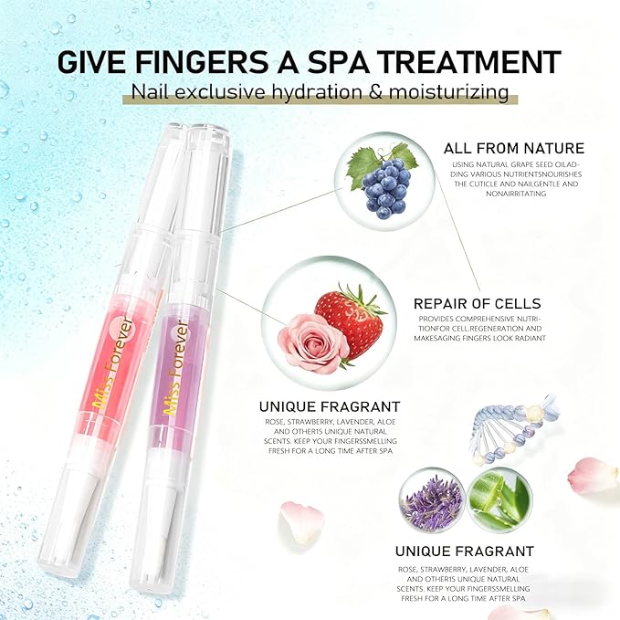 Miss Forever Cuticle Oil Pens - Light Scents Nail Oil Pen for Growth and Strength, Nail Care Mini Vitamins Oil Set with Natural Ingredients, Cutical Repair Bulk for Women Manicure (3 Random Scents)