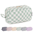 Narwey Checkered Makeup Bag, Travel Cosmetic Bag Organizer, Toiletry Bag Make Up Bags with Comparments for Women and Girls, Gift for Teen Girls (Mint Green Checkerboard, Large)