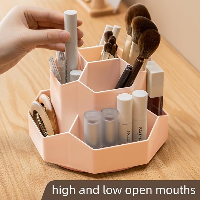 TNDCKP 360° Rotating Pink Makeup Brush Holder Organizer with 9 Slots, Makeup Organizers Countertop, Makeup organization and Skincare Storage for Vanity, Desktop, Bathroom (PINK)