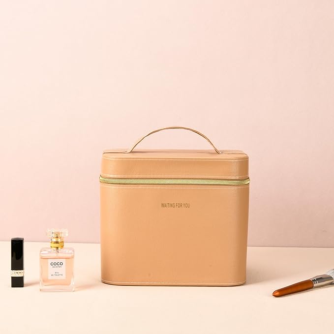 Sluxa Fashion makeup box, Portable leather hard cosmetic case with mirror, Professional train case make up box for women adults. (Monolayer - Yellow)
