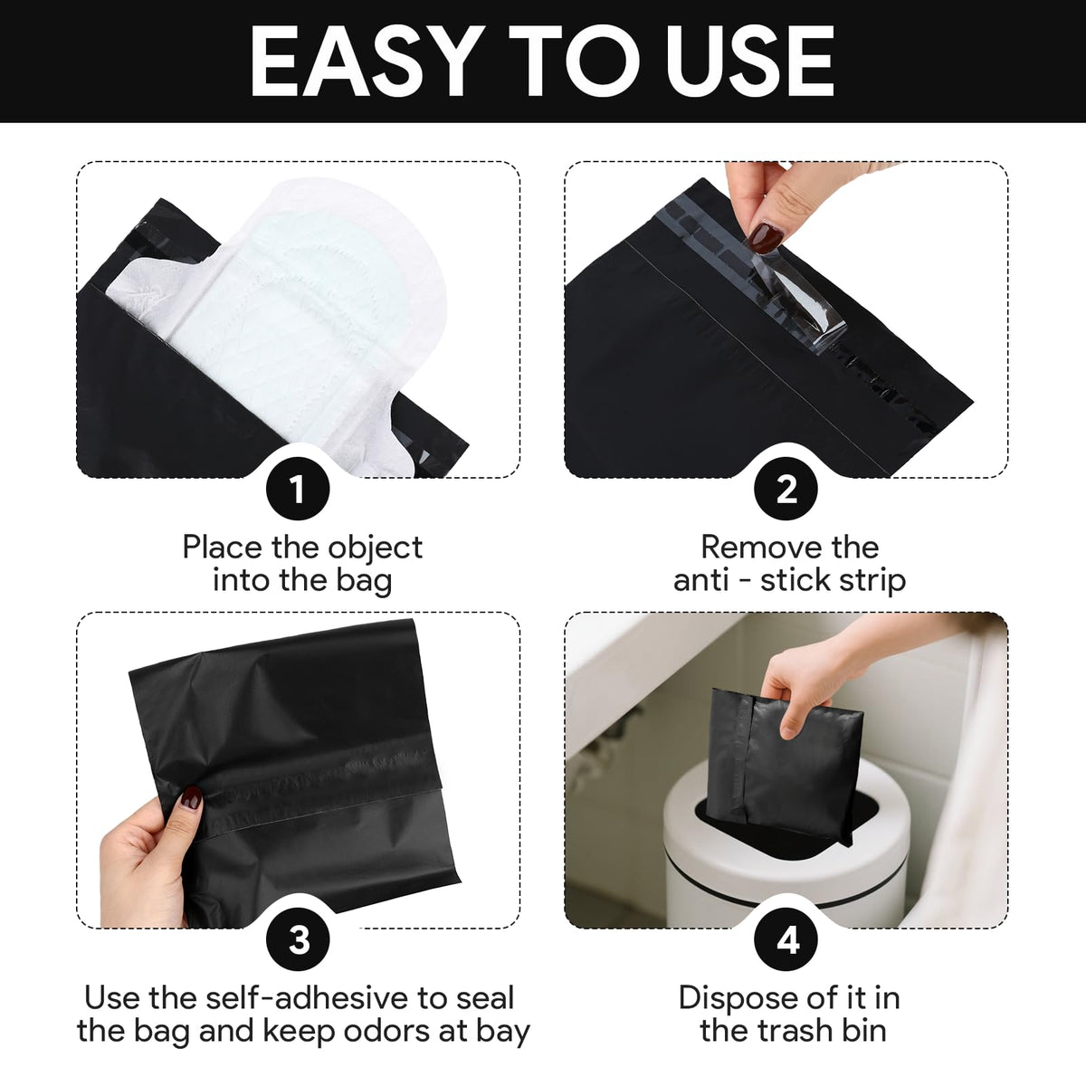 100 Pcs Black Sanitary Napkin Disposal Bags for Hygiene Tampon Pad