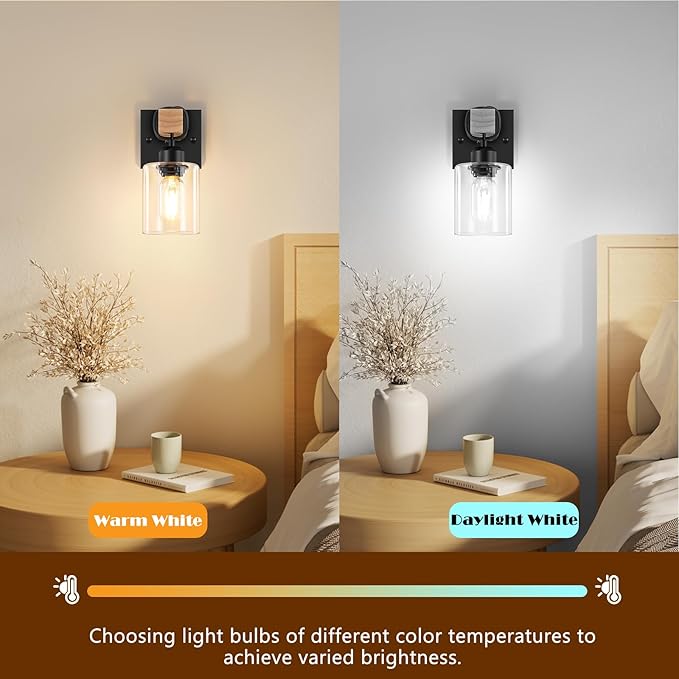 Licperron Set of 2 Wall Sconces for Bathroom, Farmhouse 1-Light Matte Black Bathroom Vanity Light with Clear Glass Shades, Indoor Wall Mount Lighting Fixtures for Bedroom Living Room Mirror Kitchen