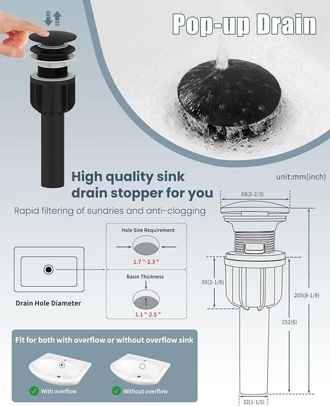 Bathroom Sink Faucet-2 Sets, Oil Rubbed Bronze Bathroom Faucet with Pop-up Drain and 6 Inch Deck Plate, Single Handle for Modern Farmhouse RV Sink (2 Holes)