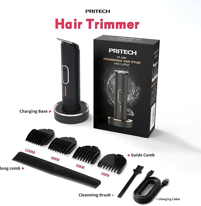 PRITECH Manscape Body Hair Trimmer for Men - Safe Chamfered & Rounded Blade, Cordless Waterproof Wet/Dry Hair Clipper for Men, Electric Shaver for Hair, Beard, Pubic Hair, Chest, Legs & Bikini(Black)