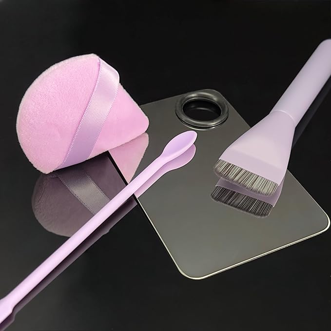 Ink Permanent Makeup Brush Set, Flat Foundation Brush, Sponge & Spatula Kit