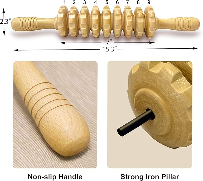 Deston 2Pcs Manual Massager Wooden Roller Trigger Point Massager Stick for Fascia, Cellulite, Muscle & Abdomen, Body Therapy Massager, Muscle Belly Relief Tool