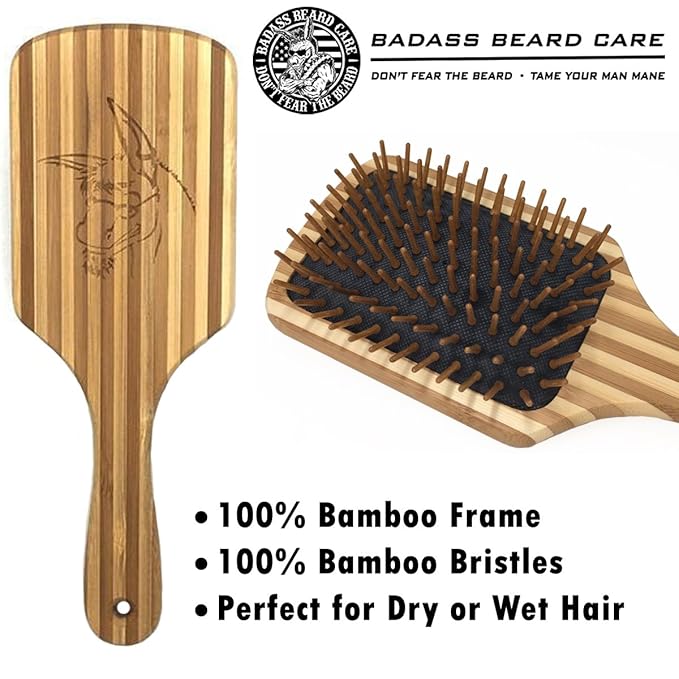 Badass Beard Care Wood Bristle Beard Brush For Men - Anti-static, 100% Bamboo & Light Weight
