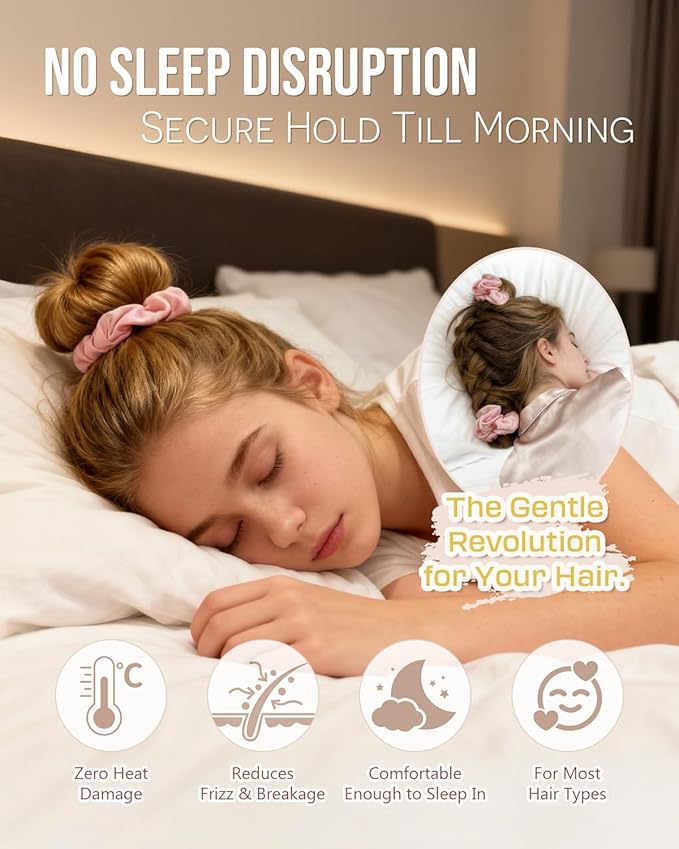 BONNET QUEEN Large Satin Heatless Hair Curler for Long Thick Hair, Heatless Curls Overnight, Hair Curlers to Sleep In, Damage-Free Waves for Women with Built-in Scrunchie, Cream Pink