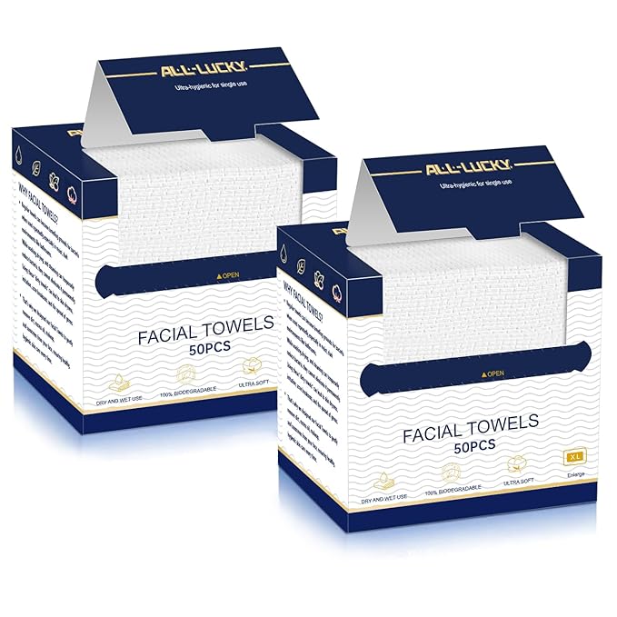Face Towels, XL Facial Dry Towels 10x12 Inch, Biodegradable Disposable Face Wipes for Makeup Remover, Skincare & Face Cleansing, Lint-Free (100 Count)
