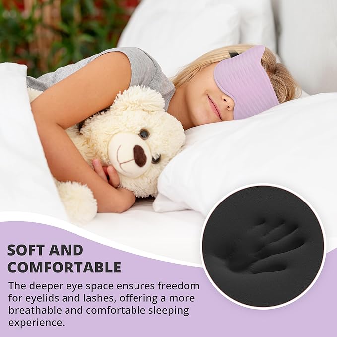 Kids Sleep Mask for Sleeping – Soft 3D Contoured Eye Mask for Kids, Comfortable No-Pressure Eye Cover with Memory Foam for Travel, Naps & Airplane, Boys & Girls (Purple)