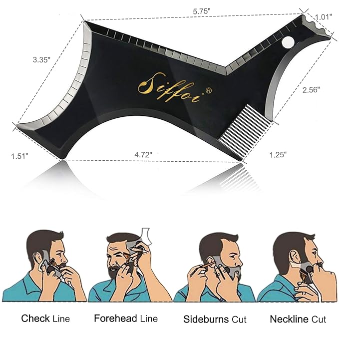 3PK Set Men's Beard Shaper Styling Tool with Pocket Wooden Comb & PU Cover