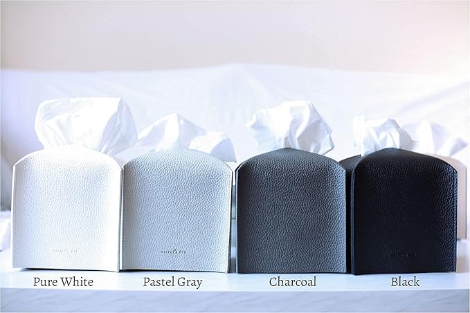 Tissue Box Cover Holder, Square with Bottom Belt by Carrot's Den - PU Leather Decorative Organizer for Tabletop, Bathroom, Car, Office | Black