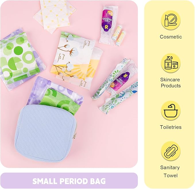 Playexen Period Bag for Purse, Corduroy Sanitary Napkin Storage Bag, White