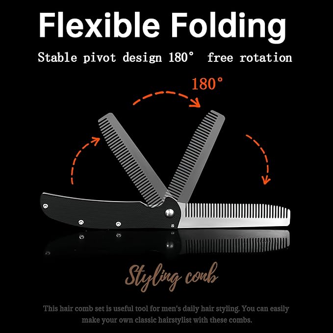 Folding Pocket Comb for Men, Stainless Steel Travel Grooming Tool