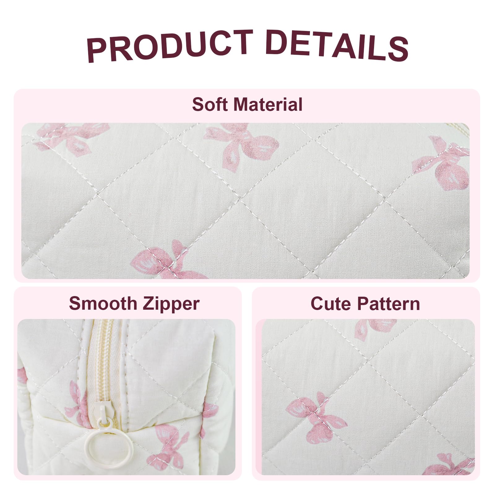 Quilted Makeup Bag Floral Cotton Make up Bag Puffy Coquette Makeup pouch Aesthetic Cute Travel Toiletry Bag for Women Girls