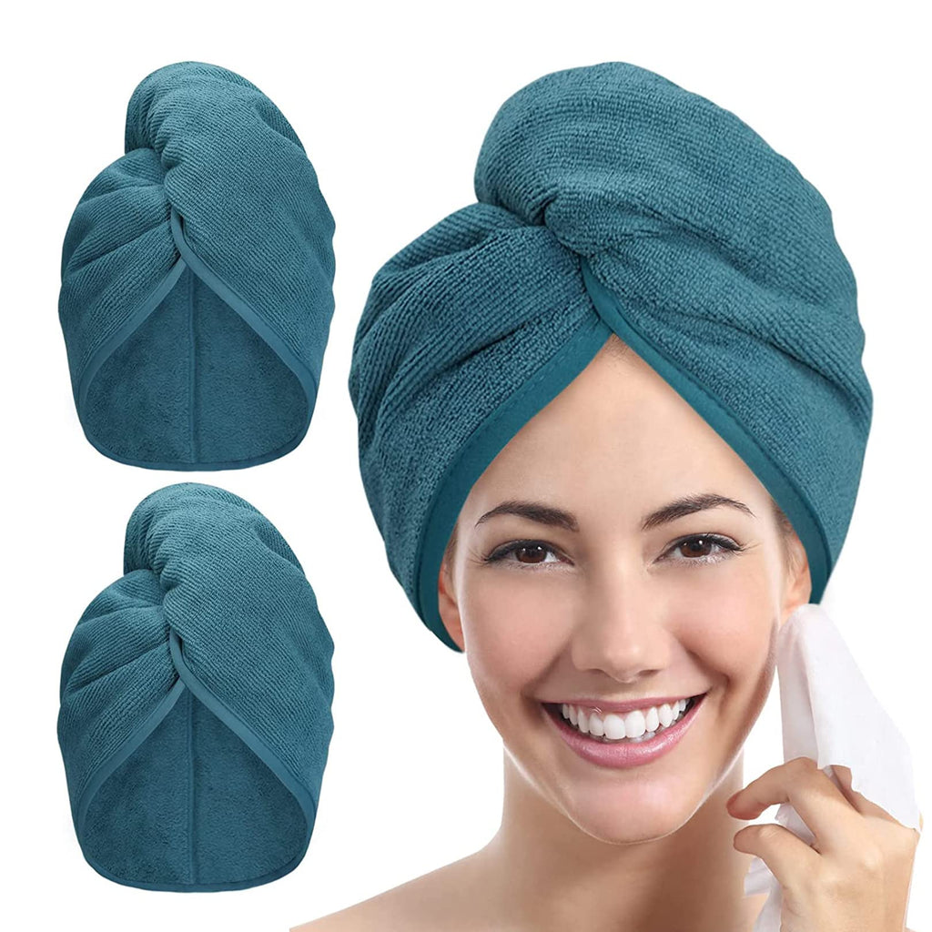 YoulerTex Microfiber Hair Towel Hairs Wrap: 2 Pack 10X26 Hair Dryer Towels for Women Absorbent Turban Twist Drying Shower Cap Curly Hairs Products for Hair's Care Accessories (Navy Blue)