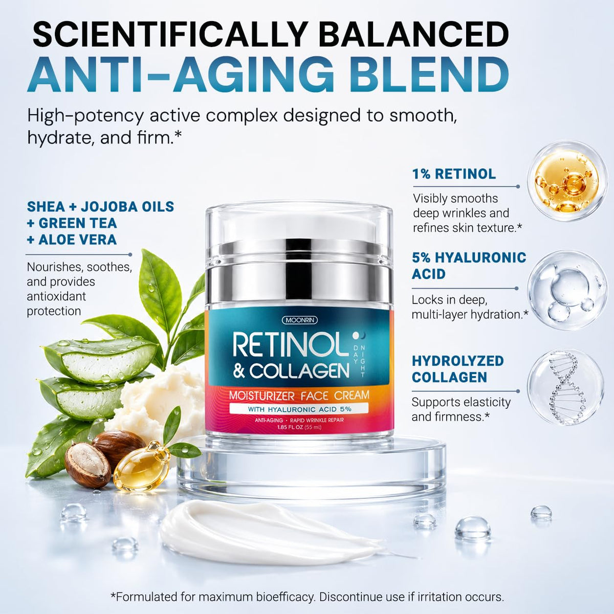 Retinol Face Cream - Anti Aging Moisturizer, Wrinkle & Collagen Skin Care