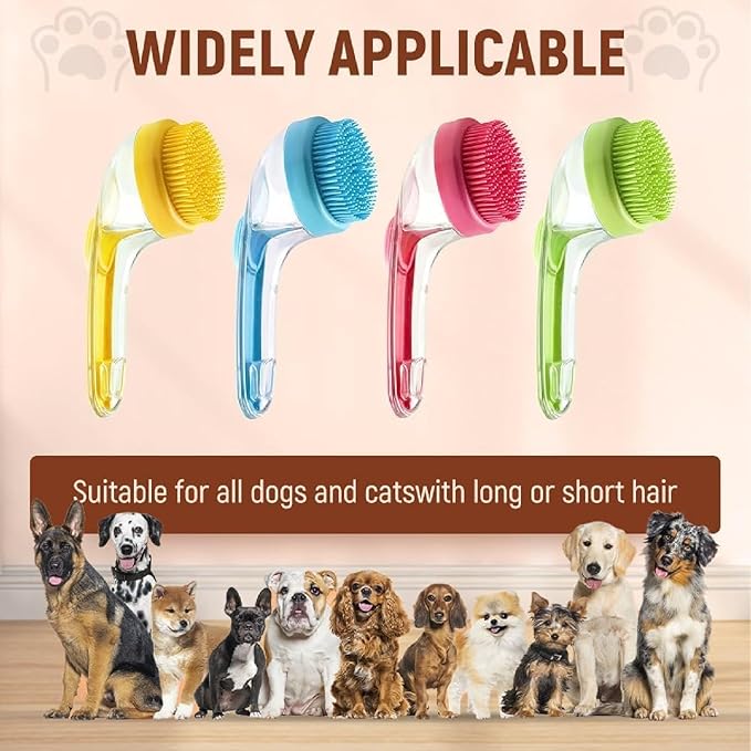 Dog Bath Brush, 2 in 1 Pet Grooming Bath Massage Brush with Soap and Shampoo Dispenser Soft Silicone Bristle Dog Scrubber for Long Short Haired Dogs Cats Shower-Green