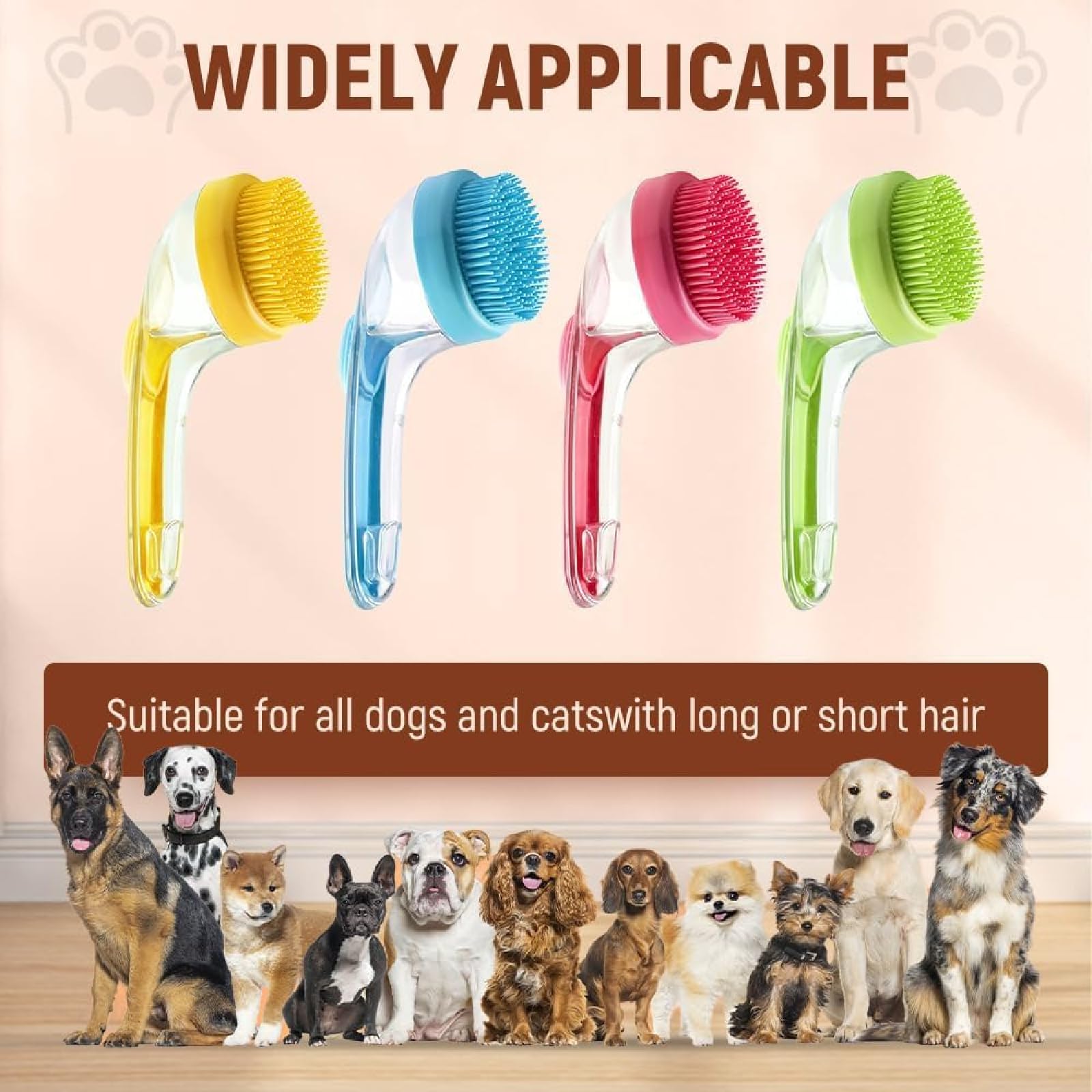 Dog Bath Brush, 2 in 1 Pet Grooming Bath Massage Brush with Soap and Shampoo Dispenser Soft Silicone Bristle Dog Scrubber for Long Short Haired Dogs Cats Shower(Yellow)
