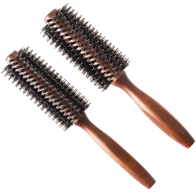 Boar Bristle Round Hair Brush Set with Nylon Pin for Style Curl 2Pack