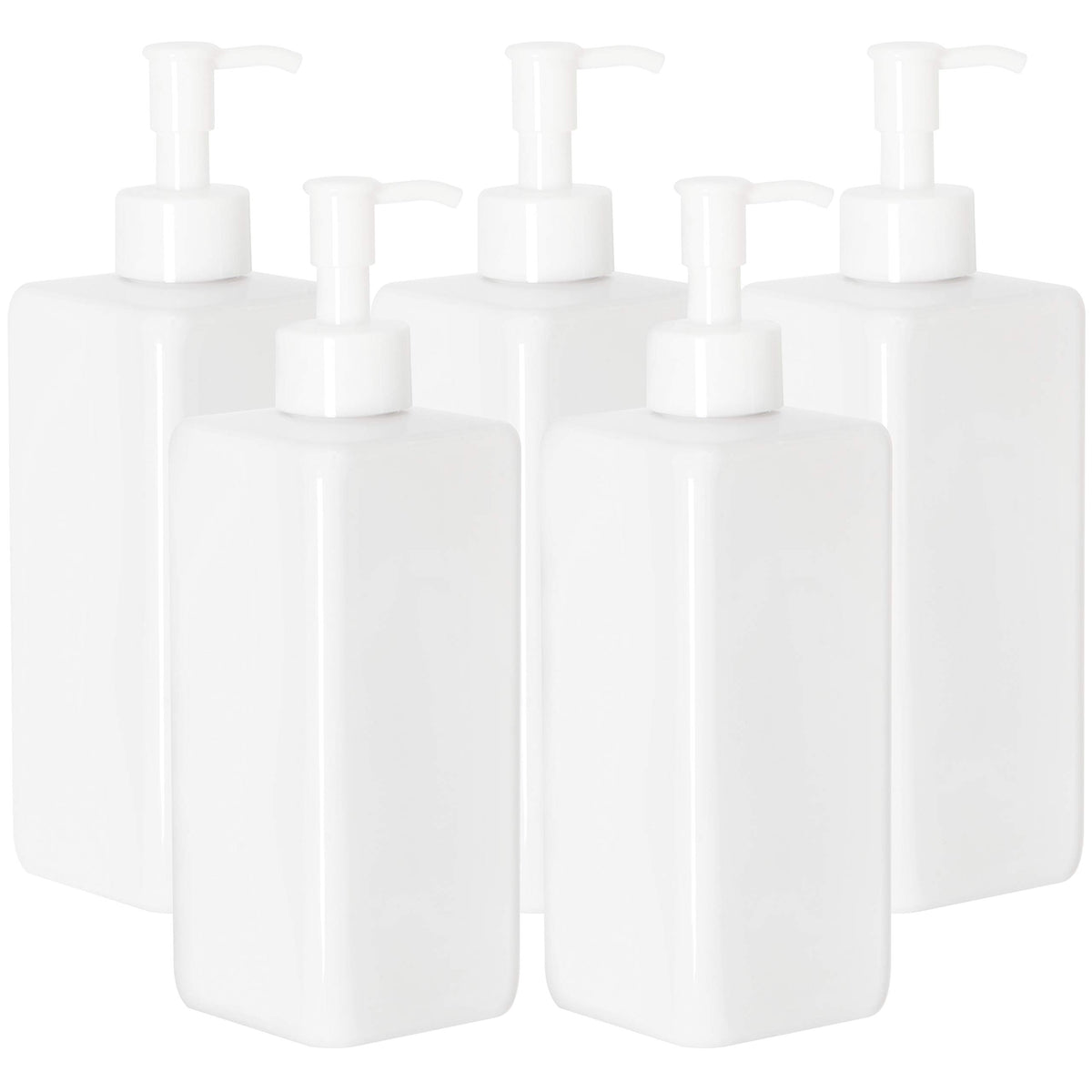 Youngever 5 Pack 16 Ounce Plastic Pump Bottles, Refillable Square Plastic Pump Bottles for Dispensing Lotions, Shampoos and More (Clear)