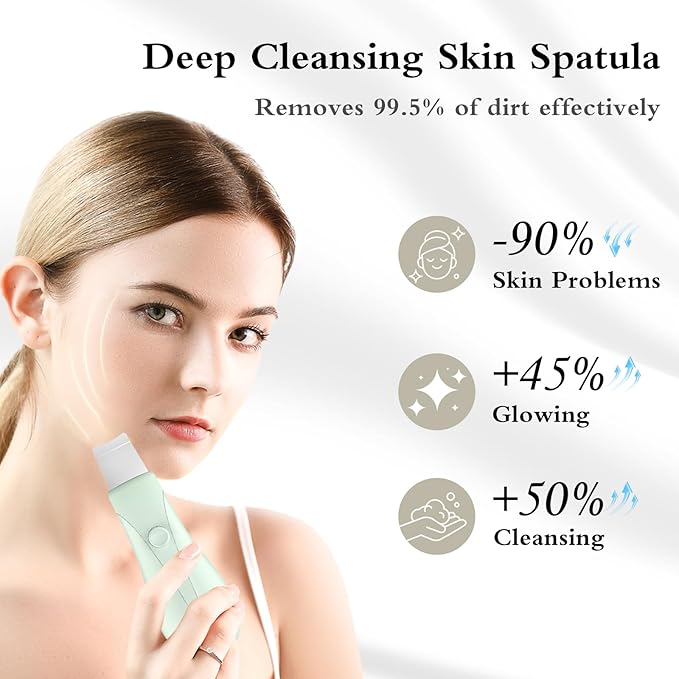Dual-Mode Blackhead Remover Tools- Skin Scrubber Face Spatula | Battery/Handheld Face Scraper for Deep Cleansing, Skin Care Tool for Men and Women (Green)