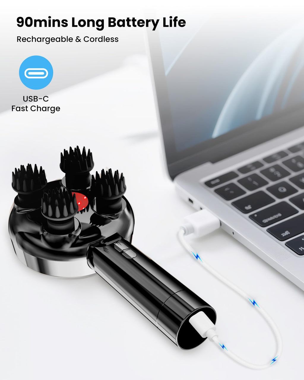COMFIER 2026 Handheld Scalp Massager Hair Growth,Cordless Head Massager 3 Modes & 8 Silicone Claws,IPX7 Waterproof Body Massager for Stress Relax,Pet Massage,Head Scratcher,Gifts Men,Women(Black)
